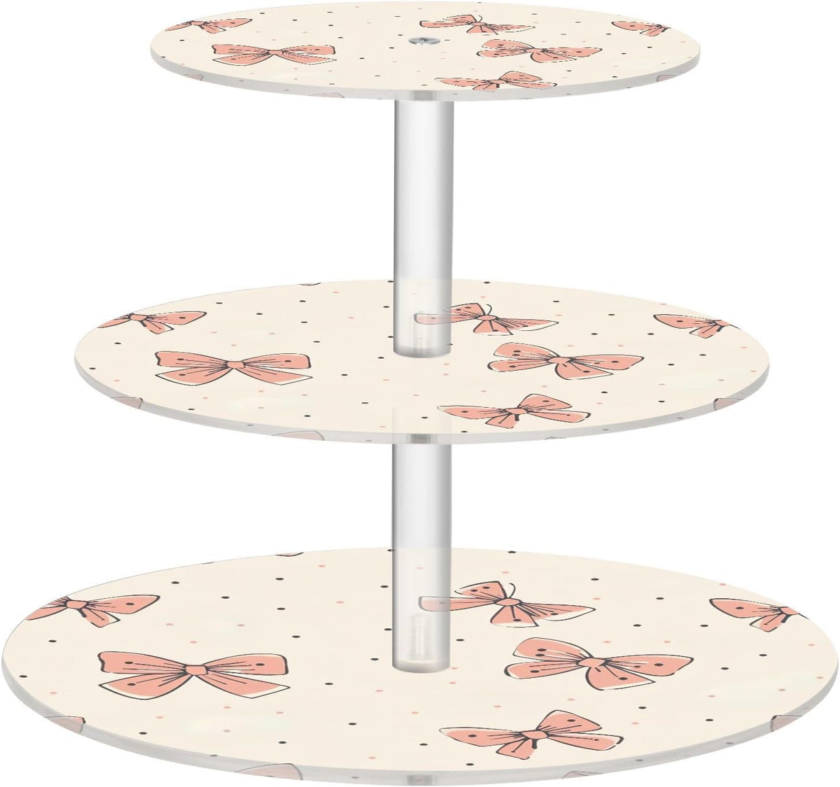 Light Pink Bow 3-Tier Acrylic Cupcake Stand for Holding 34 Cupcakes, Tool-Free Assembly Round Cake Tower Large Dessert Table Tray for Wedding, Birthday, Baby Shower, Graduation