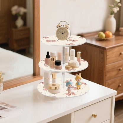 Light Pink Bow 3-Tier Acrylic Cupcake Stand for Holding 34 Cupcakes, Tool-Free Assembly Round Cake Tower Large Dessert Table Tray for Wedding, Birthday, Baby Shower, Graduation