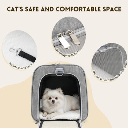 Cat Carrier Soft, Dog Carriers for Small Dogs/Large Cats (Up to 16lbs), with High Breathability, Shoulder Strap, Removable Pad, Pet Carrier Airline Approved, for Home Outdoor Travel (Gray)