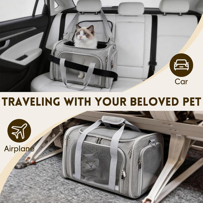 Cat Carrier Soft, Dog Carriers for Small Dogs/Large Cats (Up to 16lbs), with High Breathability, Shoulder Strap, Removable Pad, Pet Carrier Airline Approved, for Home Outdoor Travel (Gray)