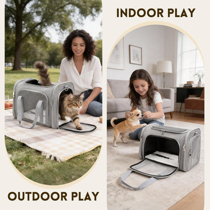 Cat Carrier Soft, Dog Carriers for Small Dogs/Large Cats (Up to 16lbs), with High Breathability, Shoulder Strap, Removable Pad, Pet Carrier Airline Approved, for Home Outdoor Travel (Gray)
