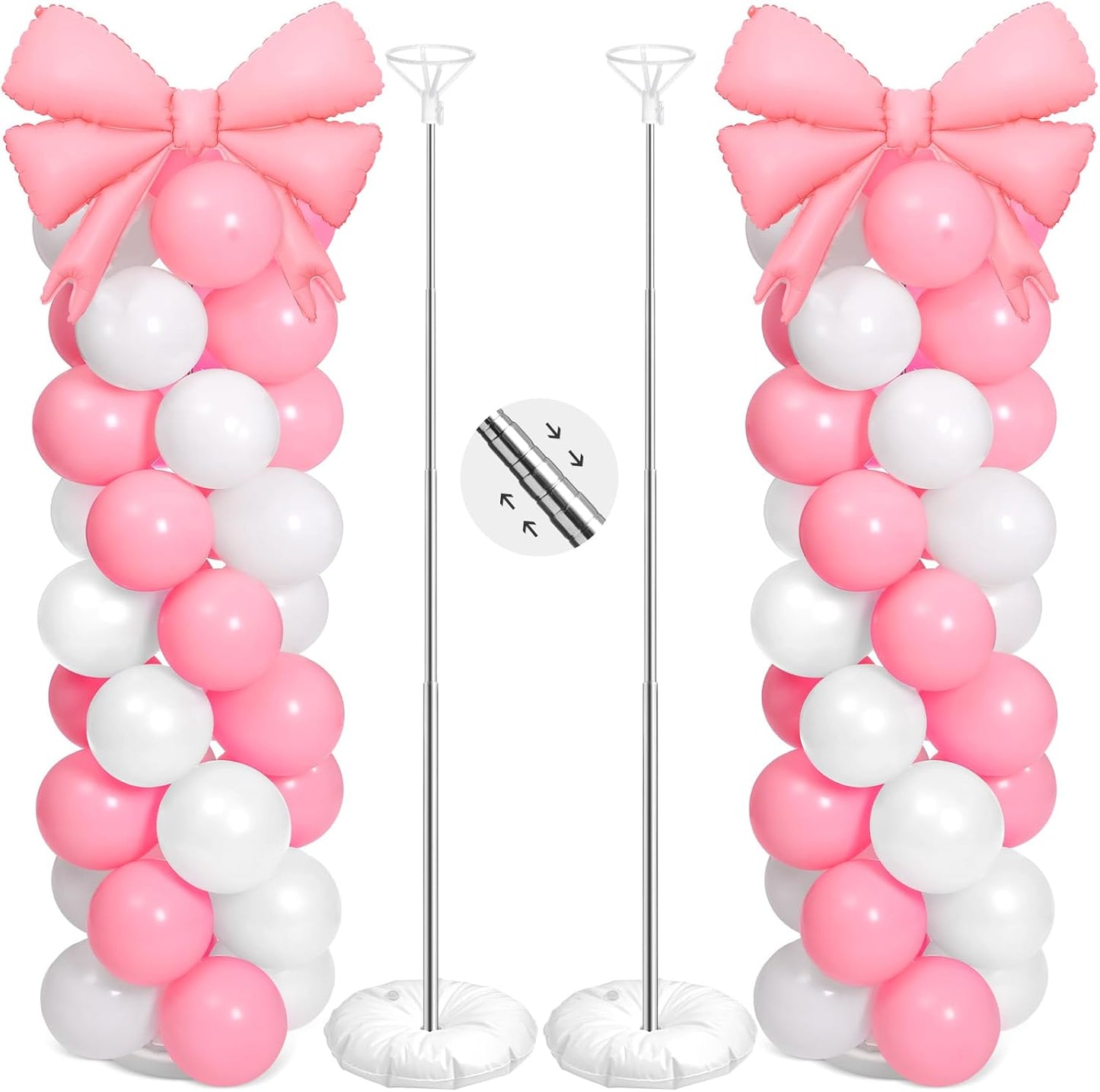 Bow Balloon Column Stand Set of 2, Pink,White