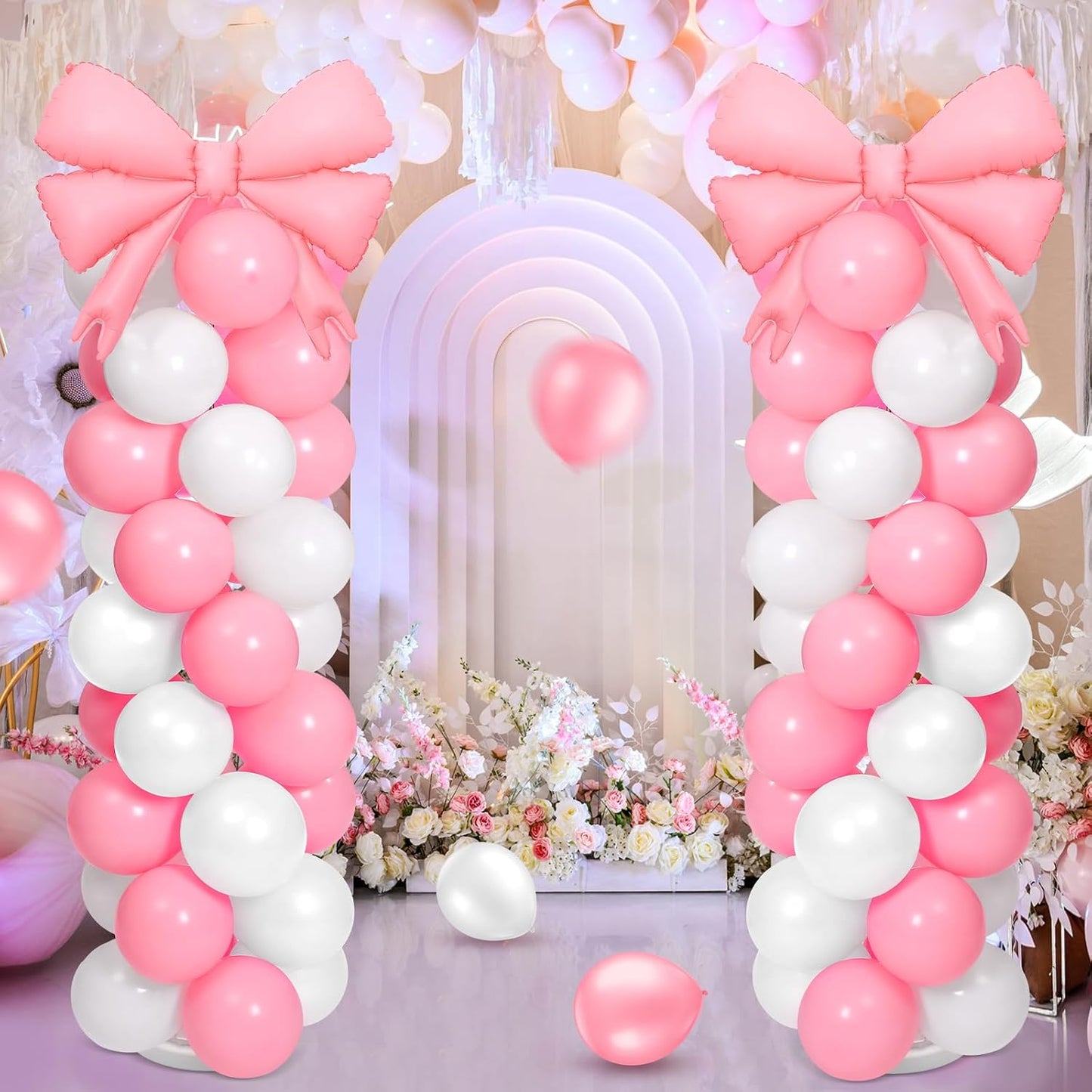 Bow Balloon Column Stand Set of 2, Pink,White