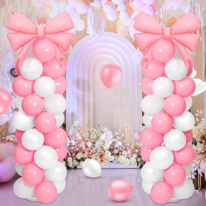 Bow Balloon Column Stand Set of 2, Pink,White
