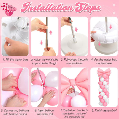 Bow Balloon Column Stand Set of 2, Pink,White