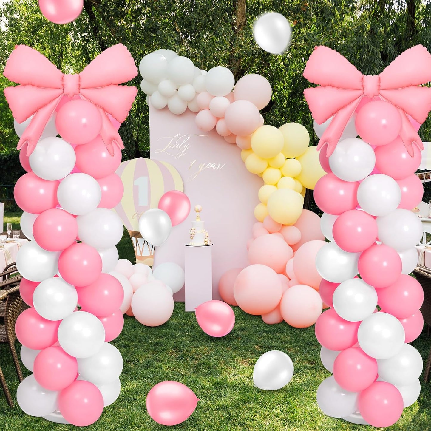 Bow Balloon Column Stand Set of 2, Pink,White