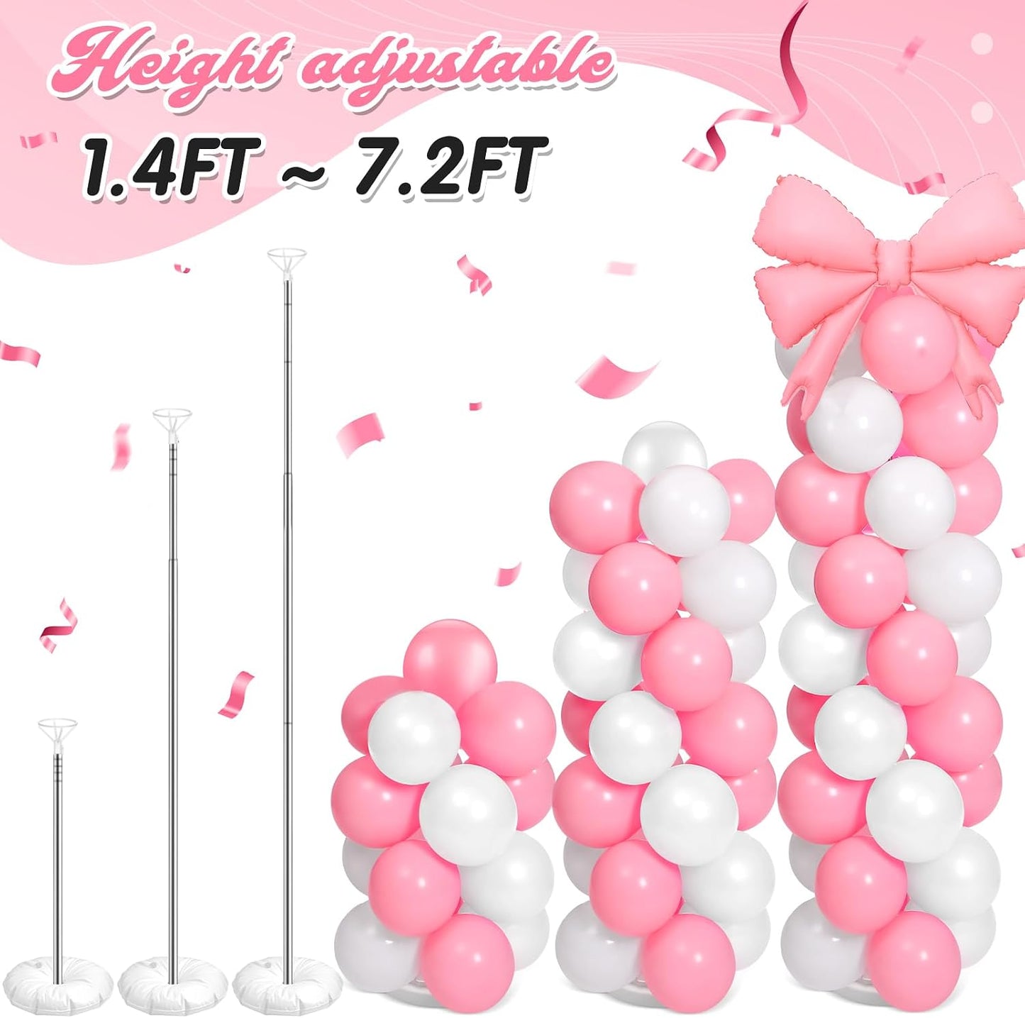 Bow Balloon Column Stand Set of 2, Pink,White