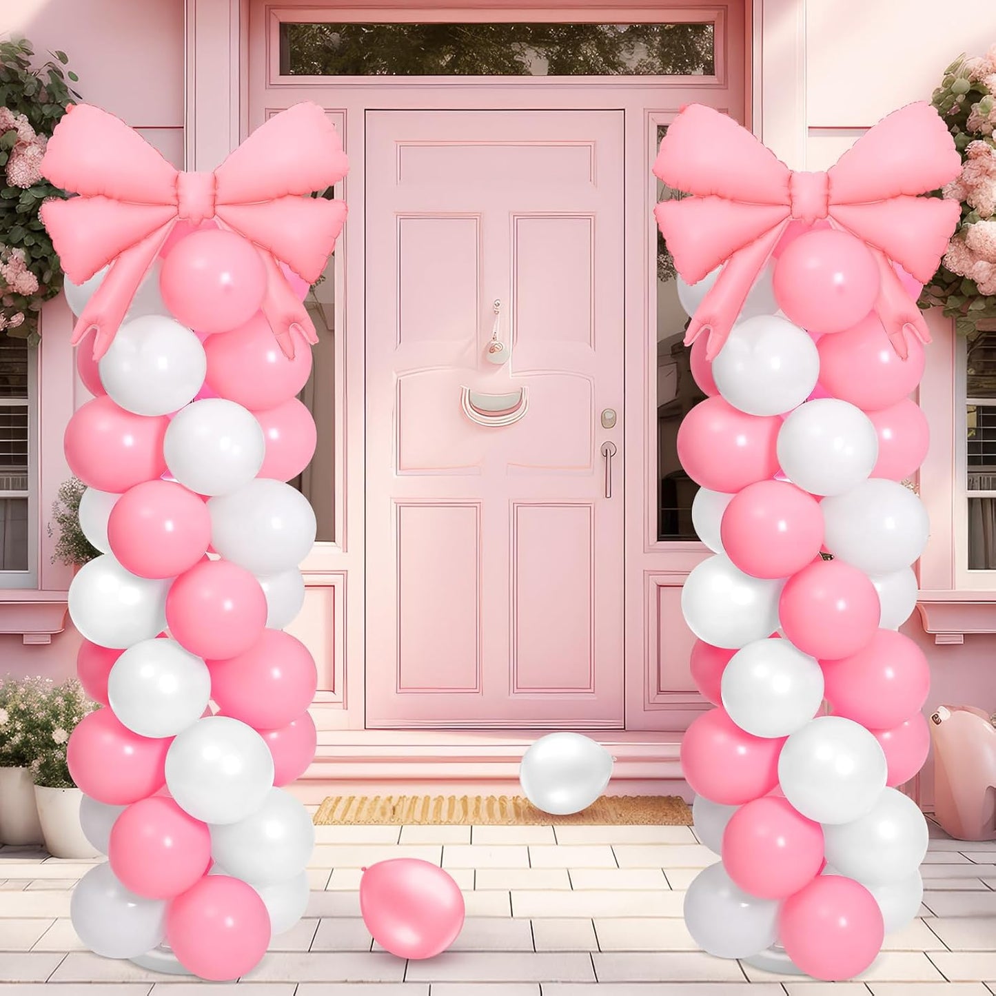 Bow Balloon Column Stand Set of 2, Pink,White