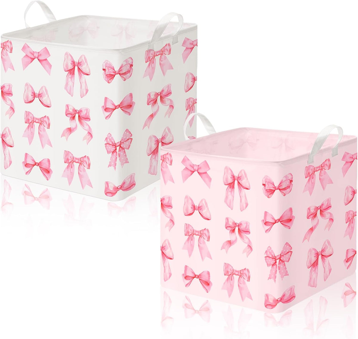 2 Pack Pink Bow Laundry Basket, Foldable Waterproof, 12.6 Inch