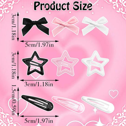 36Pcs Pink Bow Hair Clips 3 Style Y2K Star Hair Barrettes for Women Metal Snap Hair Clips Black White Mini Satin Hair Bows Non-Slip Hair Barrettes Pins Accessories for Girls