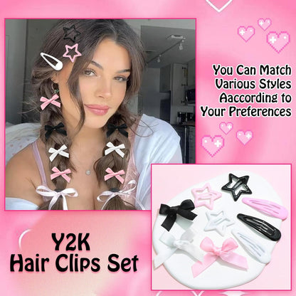 36Pcs Pink Bow Hair Clips 3 Style Y2K Star Hair Barrettes for Women Metal Snap Hair Clips Black White Mini Satin Hair Bows Non-Slip Hair Barrettes Pins Accessories for Girls