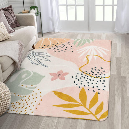 Pink Washable Living Room Area Rug - 3x5 Small Rugs for Bedroom Non-Slip Throw Soft Nursery Kids Room Low-Plie Boho Botanical Print Carpet for Kitchen Entryway Office Bath Laundry Dining Room