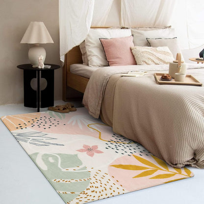 Pink Washable Living Room Area Rug - 3x5 Small Rugs for Bedroom Non-Slip Throw Soft Nursery Kids Room Low-Plie Boho Botanical Print Carpet for Kitchen Entryway Office Bath Laundry Dining Room