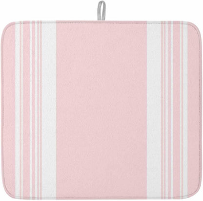 Pink Striped Dish Drying Mat 1 Pack, Modern Classic Stripe Rustic Farmhouse Country Absorbent Heat Insulating Kitchen Drying Pad Drainer Mats for Sink Counter Pot Dishes 16 X 18 Inch