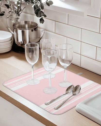 Pink Striped Dish Drying Mat 1 Pack, Modern Classic Stripe Rustic Farmhouse Country Absorbent Heat Insulating Kitchen Drying Pad Drainer Mats for Sink Counter Pot Dishes 16 X 18 Inch