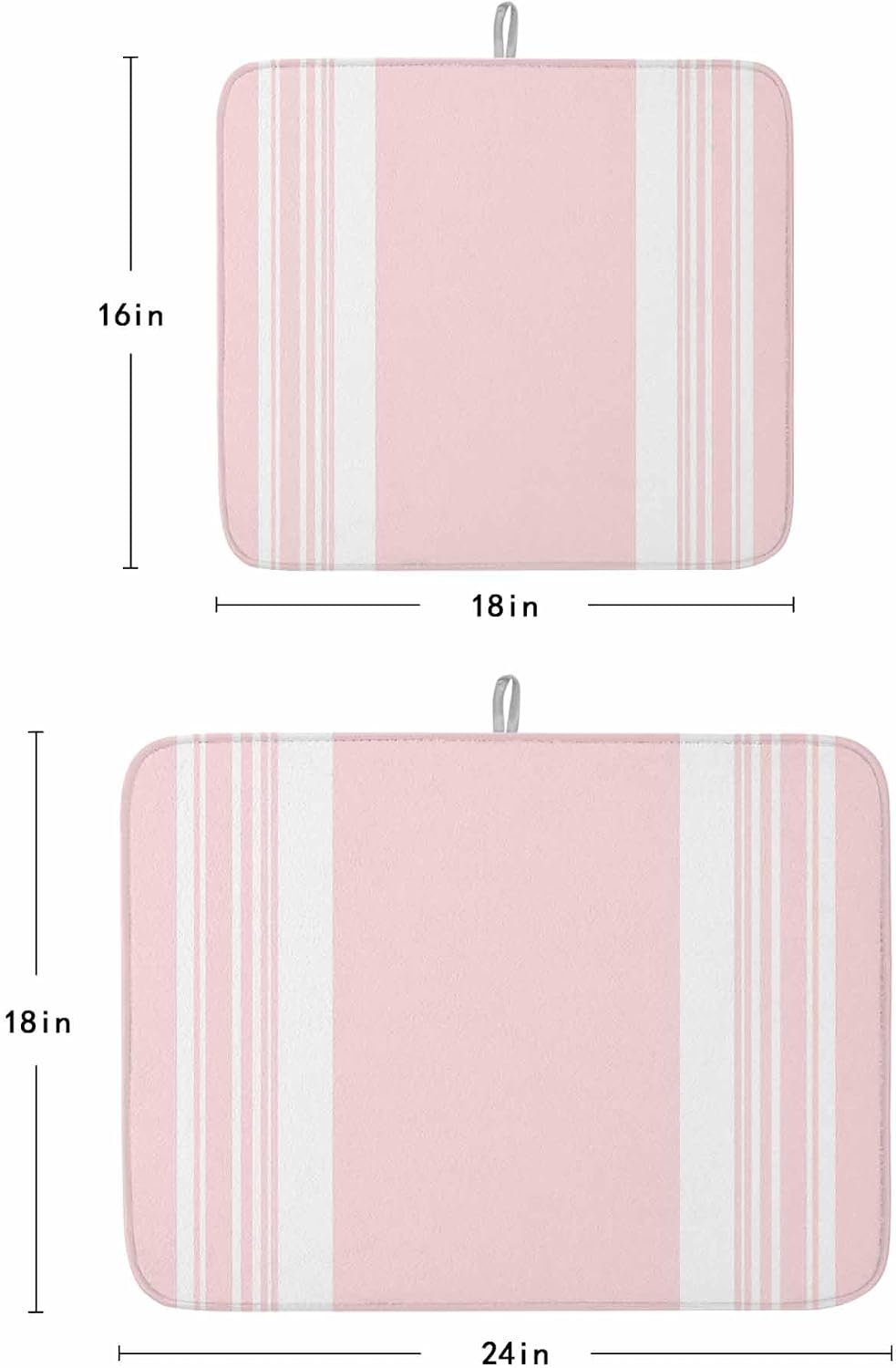 Pink Striped Dish Drying Mat 1 Pack, Modern Classic Stripe Rustic Farmhouse Country Absorbent Heat Insulating Kitchen Drying Pad Drainer Mats for Sink Counter Pot Dishes 16 X 18 Inch
