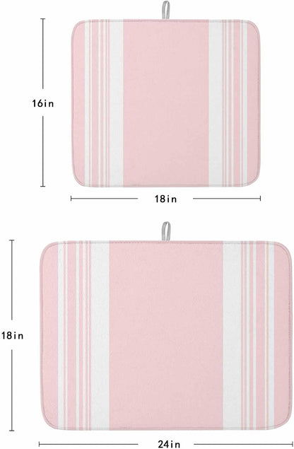 Pink Striped Dish Drying Mat 1 Pack, Modern Classic Stripe Rustic Farmhouse Country Absorbent Heat Insulating Kitchen Drying Pad Drainer Mats for Sink Counter Pot Dishes 16 X 18 Inch