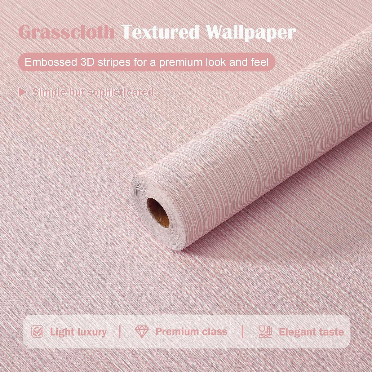 Grasscloth Textured Peel and Stick Wallpaper,Pink,24"x394"