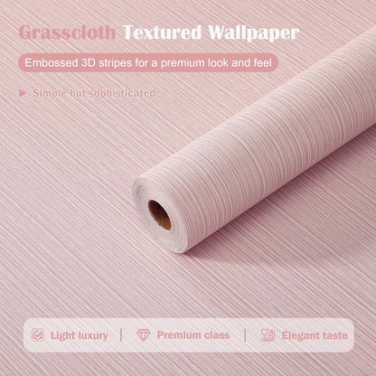 Grasscloth Textured Peel and Stick Wallpaper,Pink,24"x394"