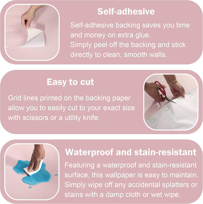 Grasscloth Textured Peel and Stick Wallpaper,Pink,24"x394"