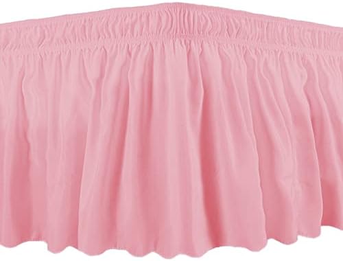 Wrap Round Brushed Polyester Microfiber Bed Skirt with Adjustable Elastic Belt, Pleated Dust Ruffle with 16 Inch Drop, Bed Frame Cover, Easy Fit and Care, Pink, King