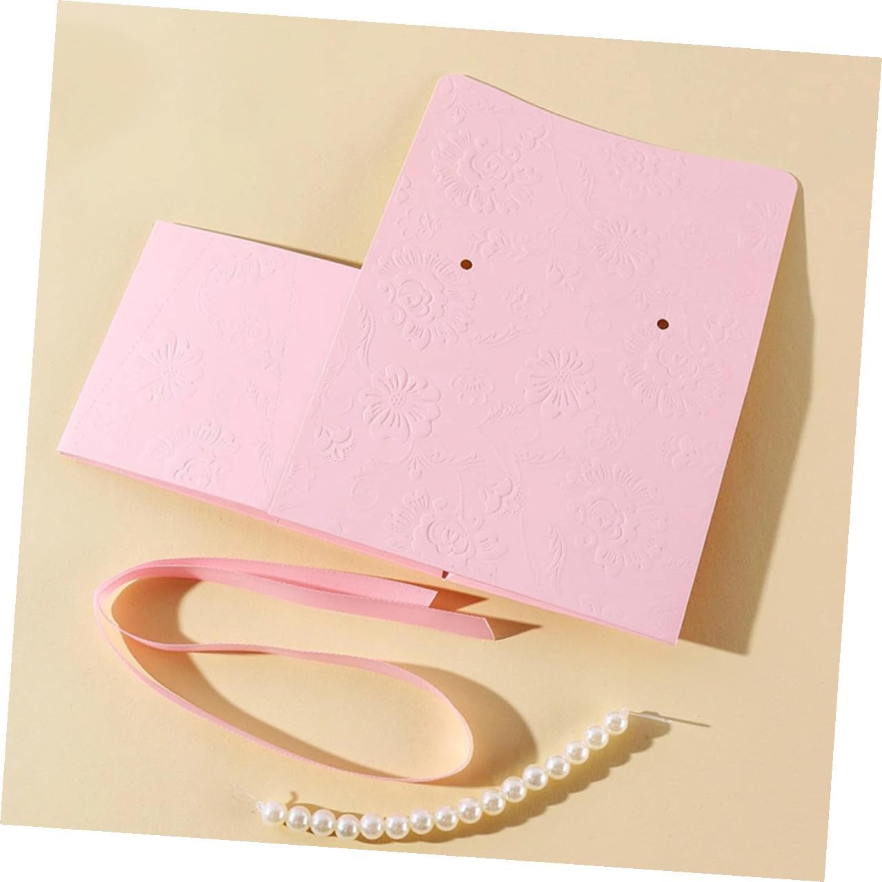 TEHAUX Small and Medium Pink Wrapping Boxes Set with Embossed Flower Pattern and Pearl Chain, Decorative Paper Packaging for Wedding Favors and Party Presents