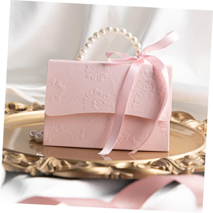 TEHAUX Small and Medium Pink Wrapping Boxes Set with Embossed Flower Pattern and Pearl Chain, Decorative Paper Packaging for Wedding Favors and Party Presents