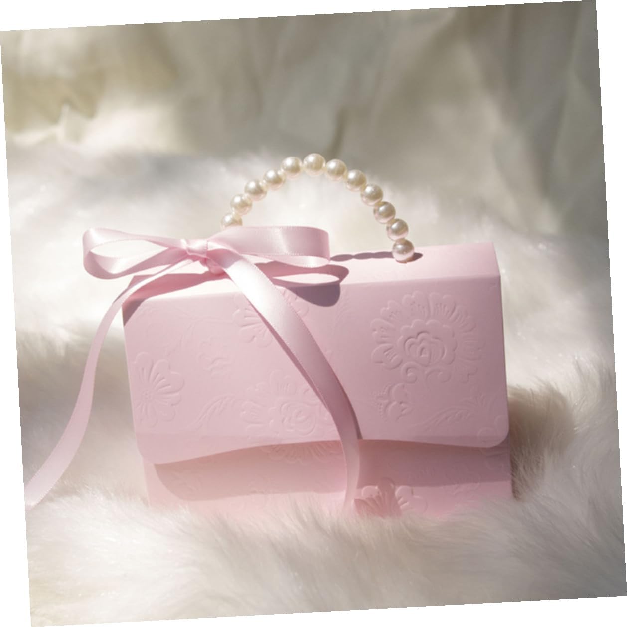 TEHAUX Small and Medium Pink Wrapping Boxes Set with Embossed Flower Pattern and Pearl Chain, Decorative Paper Packaging for Wedding Favors and Party Presents
