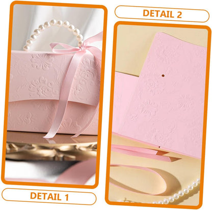 TEHAUX Small and Medium Pink Wrapping Boxes Set with Embossed Flower Pattern and Pearl Chain, Decorative Paper Packaging for Wedding Favors and Party Presents
