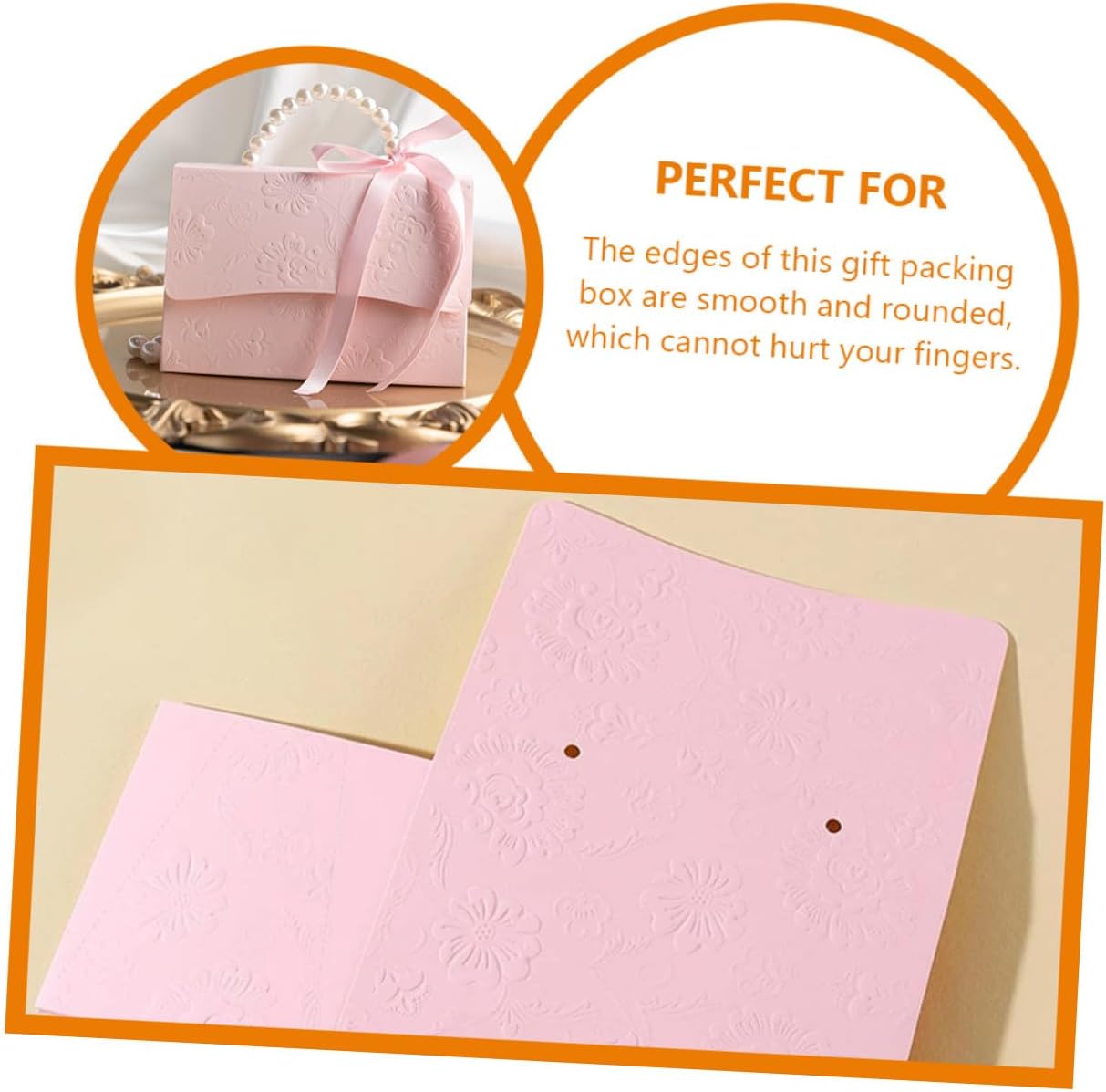 TEHAUX Small and Medium Pink Wrapping Boxes Set with Embossed Flower Pattern and Pearl Chain, Decorative Paper Packaging for Wedding Favors and Party Presents