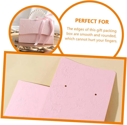 TEHAUX Small and Medium Pink Wrapping Boxes Set with Embossed Flower Pattern and Pearl Chain, Decorative Paper Packaging for Wedding Favors and Party Presents