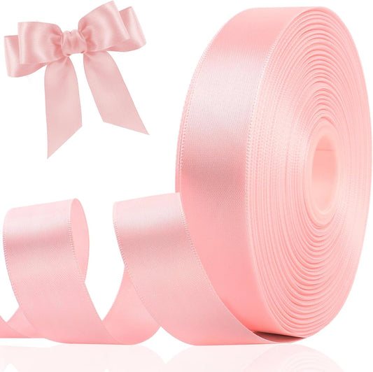 Pink Satin Ribbon 1 Inch, Double Faced 50 Yards Coquette Valentines Ribbon for Gift Wrapping, Flower Bouquet DIY Hair Bows Eternal Flowers, Valentines Day Wedding Birthday Graduation Party Decorations