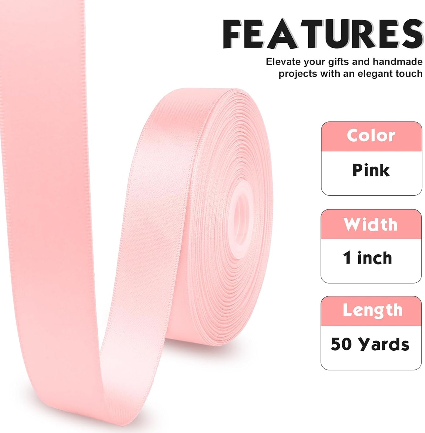 Pink Satin Ribbon 1 Inch, Double Faced 50 Yards Coquette Valentines Ribbon for Gift Wrapping, Flower Bouquet DIY Hair Bows Eternal Flowers, Valentines Day Wedding Birthday Graduation Party Decorations