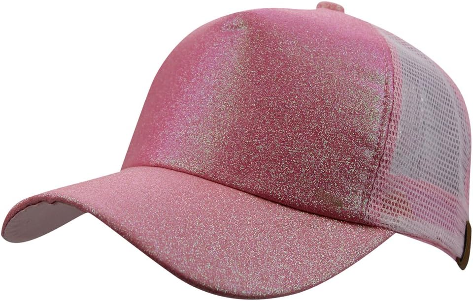 Womens Summer Glitter Messy Bun Mesh High Ponytail Baseball Tennis Sun Hat Cap