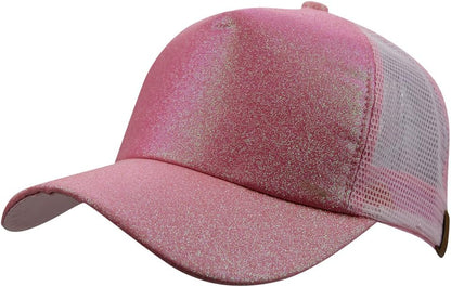 Womens Summer Glitter Messy Bun Mesh High Ponytail Baseball Tennis Sun Hat Cap