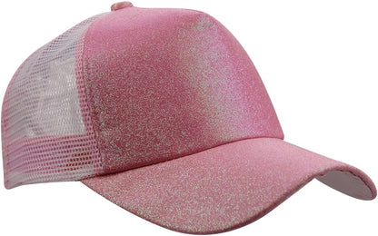 Womens Summer Glitter Messy Bun Mesh High Ponytail Baseball Tennis Sun Hat Cap