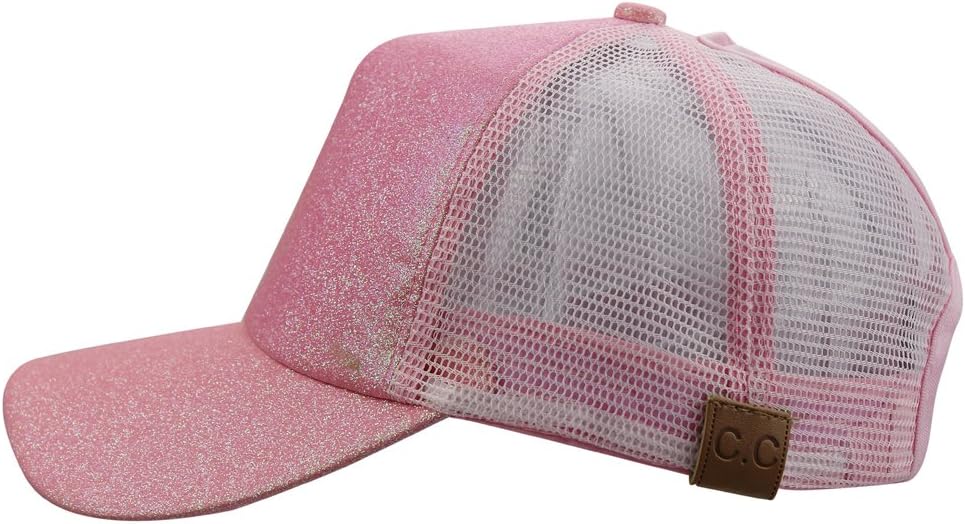 Womens Summer Glitter Messy Bun Mesh High Ponytail Baseball Tennis Sun Hat Cap