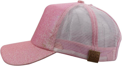 Womens Summer Glitter Messy Bun Mesh High Ponytail Baseball Tennis Sun Hat Cap
