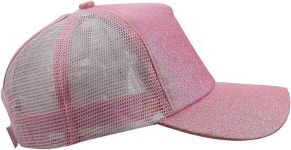 Womens Summer Glitter Messy Bun Mesh High Ponytail Baseball Tennis Sun Hat Cap