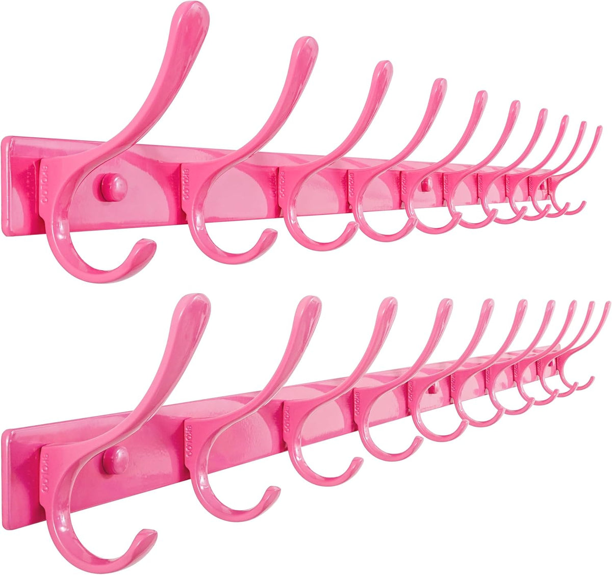 Coat Rack Wall Mounted - 10 Hooks, Pack of 2, Heavy Duty, Stainless Steel, Metal Wall Hanger, Sturdy Coat Hooks for Hanging Coats, Jacket, Clothes, Hat, Pink