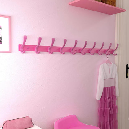 Coat Rack Wall Mounted - 10 Hooks, Pack of 2, Heavy Duty, Stainless Steel, Metal Wall Hanger, Sturdy Coat Hooks for Hanging Coats, Jacket, Clothes, Hat, Pink