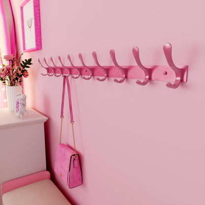 Coat Rack Wall Mounted - 10 Hooks, Pack of 2, Heavy Duty, Stainless Steel, Metal Wall Hanger, Sturdy Coat Hooks for Hanging Coats, Jacket, Clothes, Hat, Pink