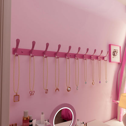 Coat Rack Wall Mounted - 10 Hooks, Pack of 2, Heavy Duty, Stainless Steel, Metal Wall Hanger, Sturdy Coat Hooks for Hanging Coats, Jacket, Clothes, Hat, Pink