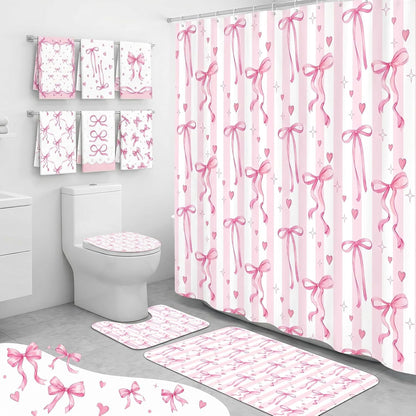 Bathroom Sets with Shower Curtain and Rugs Set of 10 Pink Bows
