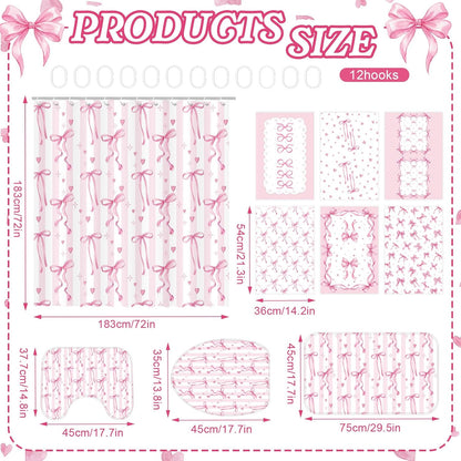 Bathroom Sets with Shower Curtain and Rugs Set of 10 Pink Bows