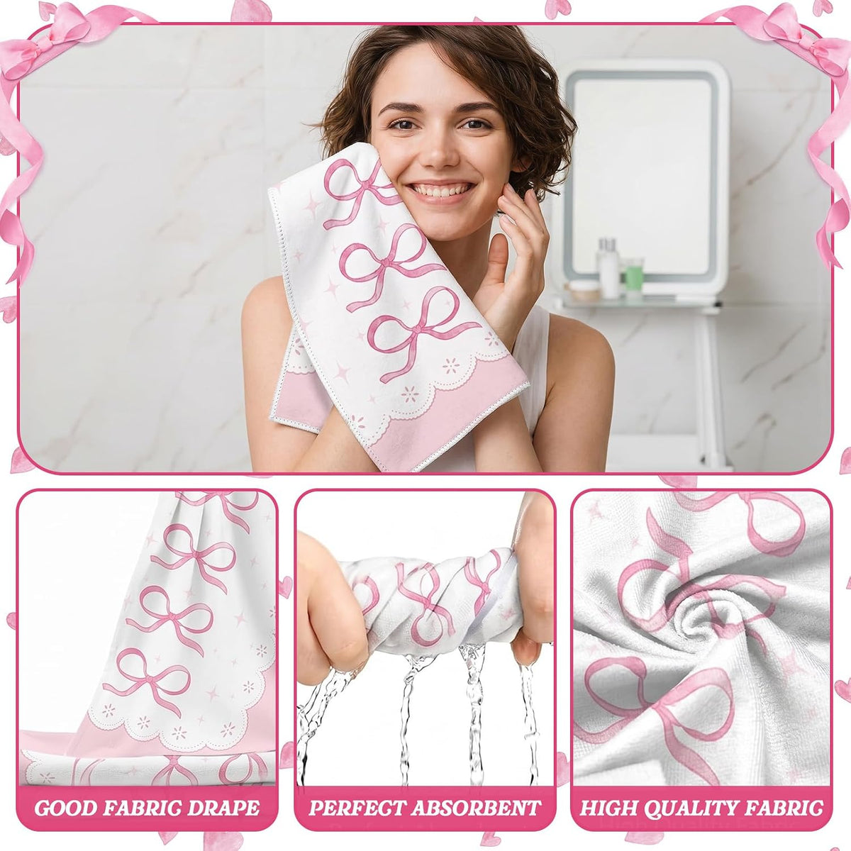 Bathroom Sets with Shower Curtain and Rugs Set of 10 Pink Bows
