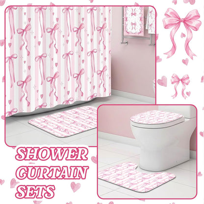 Bathroom Sets with Shower Curtain and Rugs Set of 10 Pink Bows
