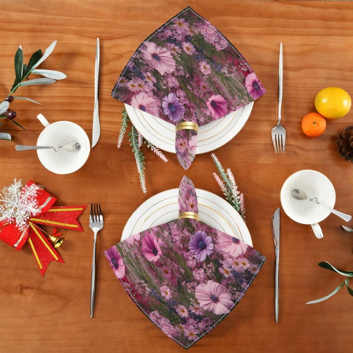 Blueangle Pink Wild Flowers Cloth Napkins, Set of 1,20x20 Inch Heavy Duty Fabric for Holiday Parties & Dinner Table Decor（3）