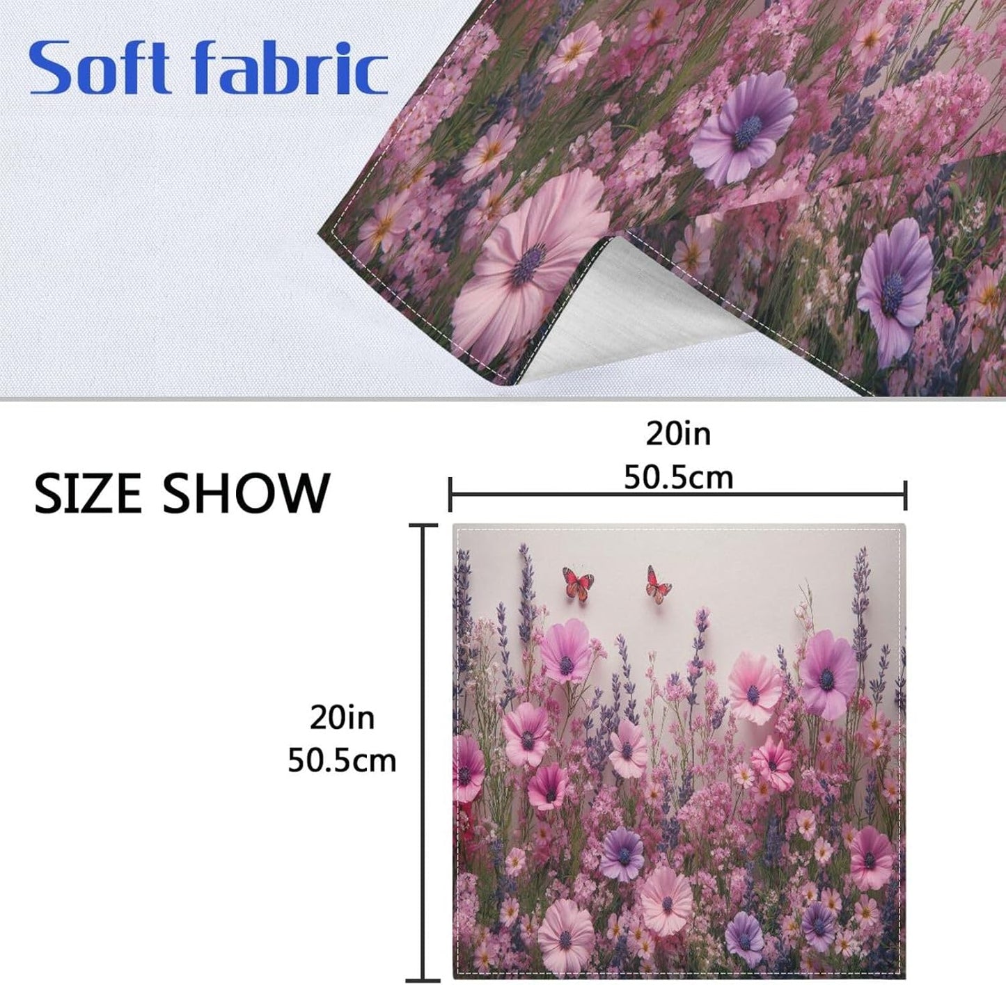 Blueangle Pink Wild Flowers Cloth Napkins, Set of 1,20x20 Inch Heavy Duty Fabric for Holiday Parties & Dinner Table Decor（3）