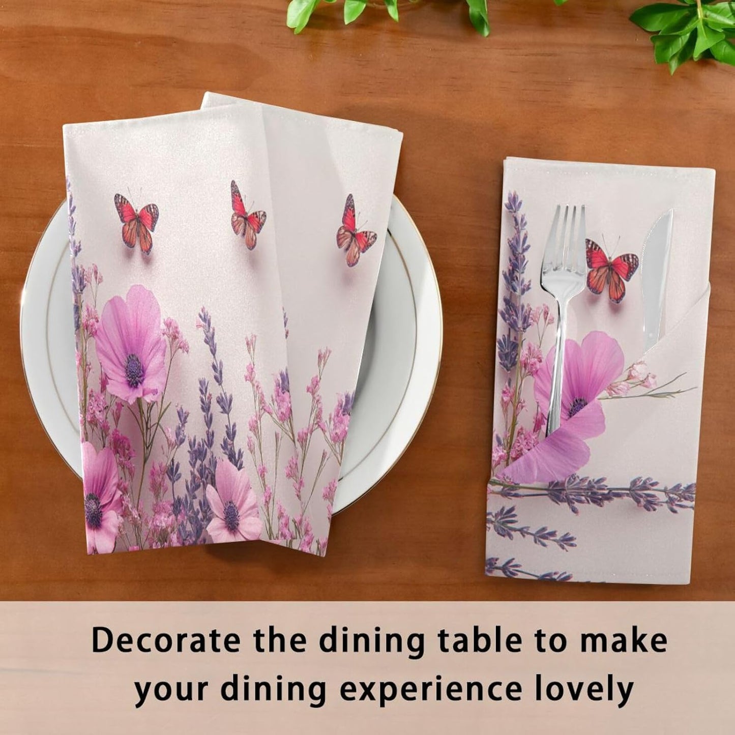 Blueangle Pink Wild Flowers Cloth Napkins, Set of 1,20x20 Inch Heavy Duty Fabric for Holiday Parties & Dinner Table Decor（3）